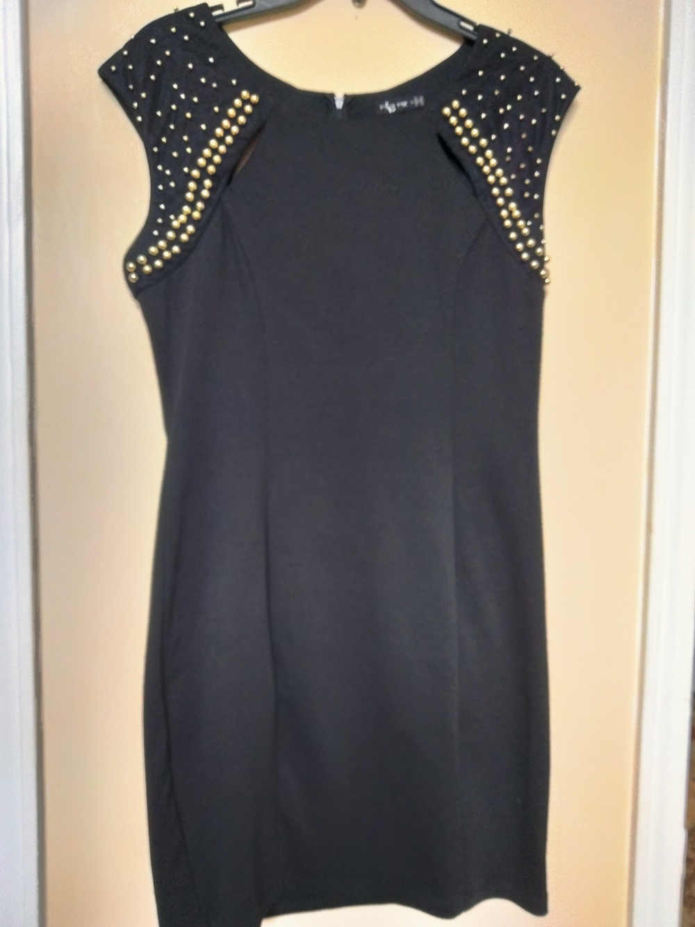 Ruby Rox Black Midi Dress with Gold Stud Accents